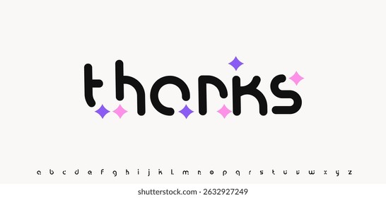 Thanks word in rounded modern font with sparkles. Playful cute phrase of appreciation for posters, cards, stickers, social media. Vector illustration