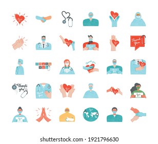 Thanks You, Doctors And Nurses Medical Professional Icons Vector Illustration