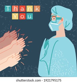 thanks you, hands clap the doctor character vector illustration