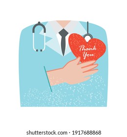 thanks you in heart lettering medical and stethoscope vector illustration