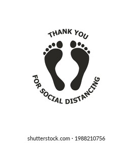 Thanks you for practicing social distancing foor sticker sign. Social distancing.  Coronavirus epidemic. Vector 