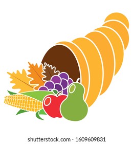 Thanksgivig horn with fruits and leaves - Vector illustration design