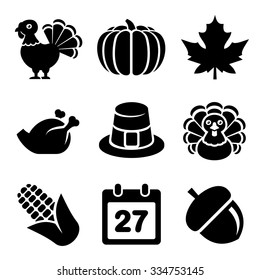 Thanksgivin Icons Set Isolated on White Background. Vector