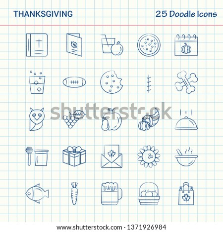 Thanksgiving  25 Doodle Icons. Hand Drawn Business Icon set