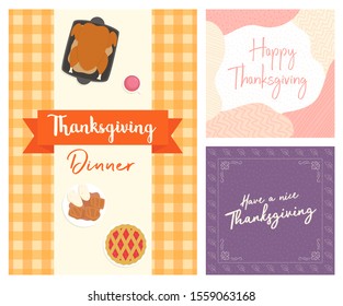 Thanksgiving A4 Flyer Banner poster template vector illustration Autumn holiday greeting card set pack