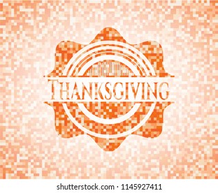 Thanksgiving abstract emblem, orange mosaic background