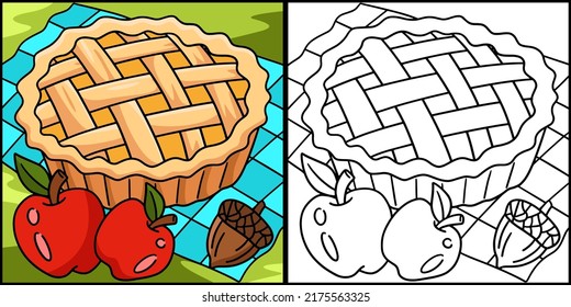 Thanksgiving Apple Pie Coloring Page Illustration