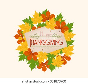 Thanksgiving. Autumn background with color leaves and card