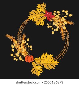 Thanksgiving, Autumn and Fall image Wreath illustration.