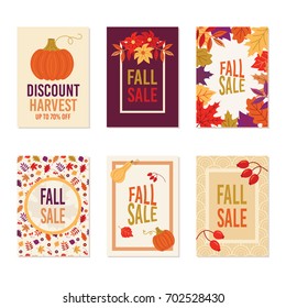 Thanksgiving, autumn, fall sale banner Flyer, card, poster, holiday, birthday invitation card template with pumpkin, squash, leaves  and flowers including one on retro line seamless background.