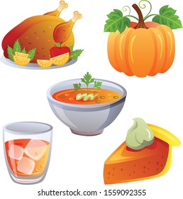 thanksgiving autumn food icon collection set vector illustration