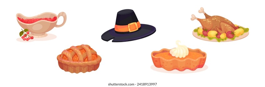 Thanksgiving Autumn Holiday Symbol and Object Vector Set