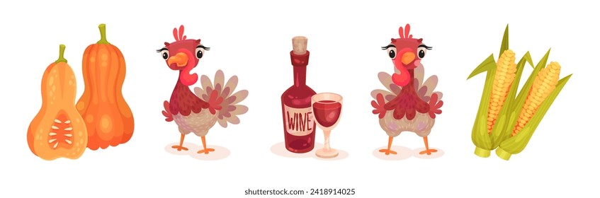 Thanksgiving Autumn Holiday Symbol and Object Vector Set
