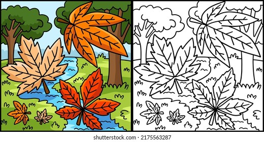 Thanksgiving Autumn Leaves Coloring Illustration