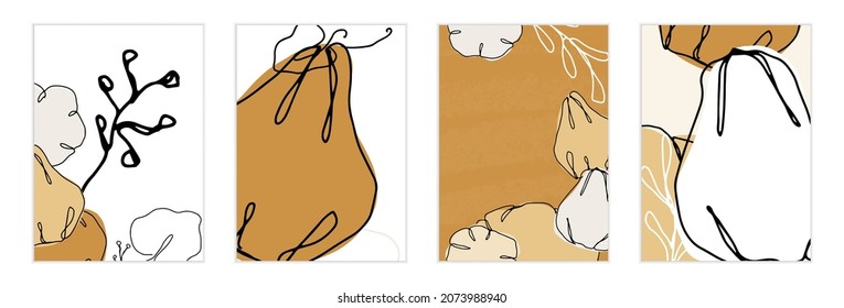 Thanksgiving, autumn pumpkin vector graphic under the mask in different posters. Nature inspired abstract shapes and copy space.
