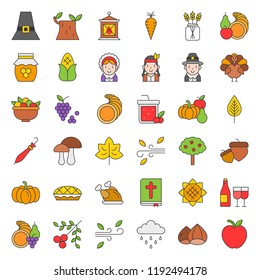 Thanksgiving and autumn related icon big set, editable stroke filled outline