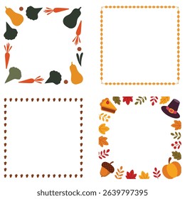 Thanksgiving autumn season decorative frame set with vegetables fruits leaves and illustrations