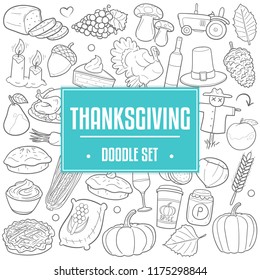 Thanksgiving Autumn Traditional Doodle Icons Sketch Hand Made Design Vector