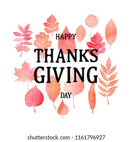 Thanksgiving background. Autumn leaf foliage watercolor. Web banner or poster for e-commerce, on-line cosmetics shop, fashion and beauty shop, store. Watercolor texture. Vector illustration. EPS 10
