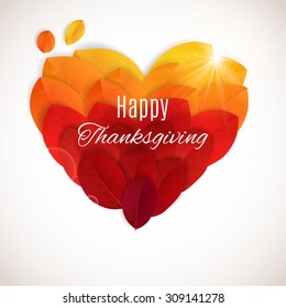 Thanksgiving background. Bright autumn leaves in a shape of heart. Happy Thanksgiving banner. I love Autumn concept