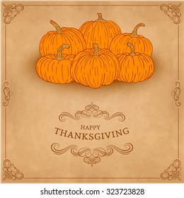 Thanksgiving background card with pumpkin and autumn leaves. Eps10