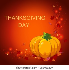 Thanksgiving background. Thanksgiving design template with pumpkin and autumn leaf. 