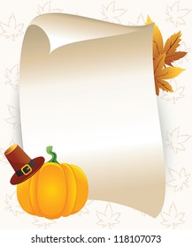 Thanksgiving background with paper and pumpkin