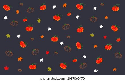 Thanksgiving background with pumpkins and maple leaves, vector, wallpaper