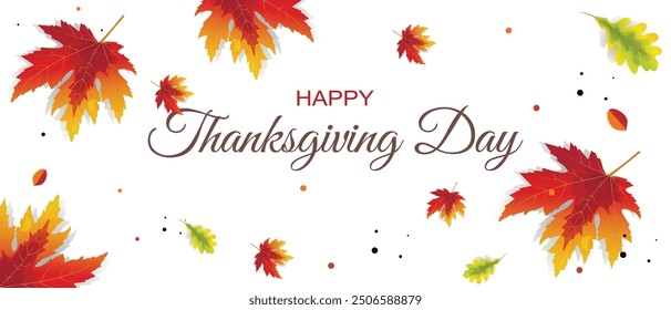Thanksgiving background. Thanks: Leaves, Inscription Autumn Banner or Poster Vector Template