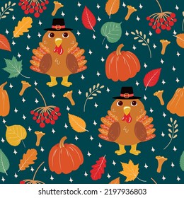 Fondo de Acción de Gracias con pavo. Patrón sin brillo para papel textil, envuelto. Ilustración del vector