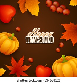 Thanksgiving background. Vector colorful background with autumn leaves and pumpkins.