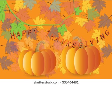 Thanksgiving background,card pumpkin and maple,Vector illustration