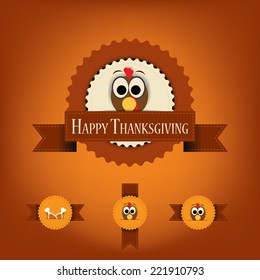 Thanksgiving badges with ribbons and turkey. Eps 10 vector illustration.