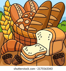 Thanksgiving Baked Bread Colored Cartoon