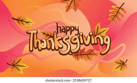  Thanksgiving Banner with Abstract Orange Background and Floating Leaves. web page size template vector illustration
