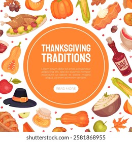 Thanksgiving Banner with Autumn Fest Object Vector Template