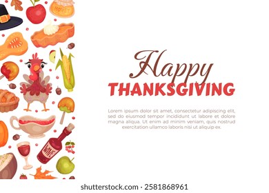 Thanksgiving Banner with Autumn Fest Object Vector Template