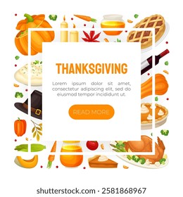 Thanksgiving Banner with Autumn Fest Object Vector Template