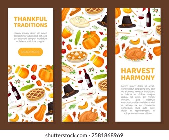 Thanksgiving Banner with Autumn Fest Object Vector Template