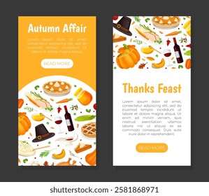 Thanksgiving Banner with Autumn Fest Object Vector Template