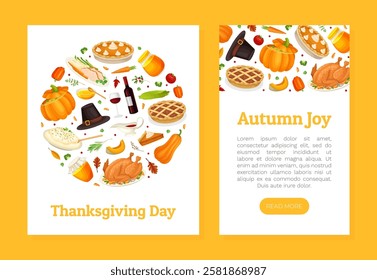 Thanksgiving Banner with Autumn Fest Object Vector Template
