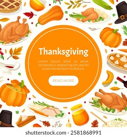 Thanksgiving Banner with Autumn Fest Object Vector Template