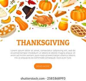Thanksgiving Banner with Autumn Fest Object Vector Template