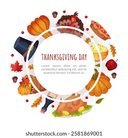 Thanksgiving Banner with Autumn Fest Object Vector Template