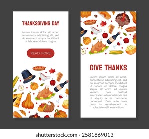 Thanksgiving Banner with Autumn Fest Object Vector Template