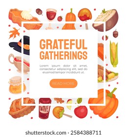 Thanksgiving Banner with Autumn Fest Object Vector Template