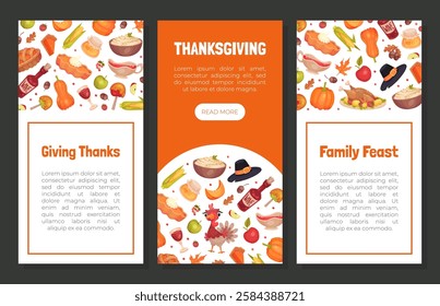 Thanksgiving Banner with Autumn Fest Object Vector Template