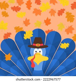 Thanksgiving banner. Cartoon turkey bird. Vector background