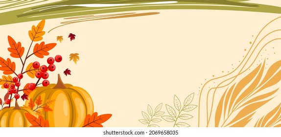 
Thanksgiving Banner with copy space, Thanksgiving greeting cards and invitations, Flat lay autumn composition with copy space