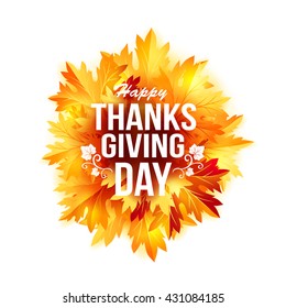 Thanksgiving banner with fall leaves and greeting text. Autumn vector design element.